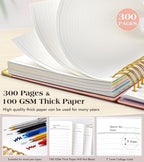 Spiral Notebook Journal with Removable Dividers Tabs, 300 Pages Hardcover Leather 5 Subject College Ruled Notebook, 8"x10" Large B5 Lined Journal for Women Men, Spiral Notebooks for Work School, Pink