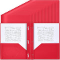 Lincia 100 Pcs Plastic Folders with Pockets and Prong Folders with Prongs 2 Pockets for Office, School for Students, Teachers, Office Workers(Red)