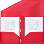 Lincia 100 Pcs Plastic Folders with Pockets and Prong Folders with Prongs 2 Pockets for Office, School for Students, Teachers, Office Workers(Red)
