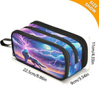 Wolf Howling Moon Lightning Pencil Case Box Boys Girls Large Pencil Pouch with Zipper Compartments Big Capacity Stationery Pen Bag Organizer for Kids Teens Adults School