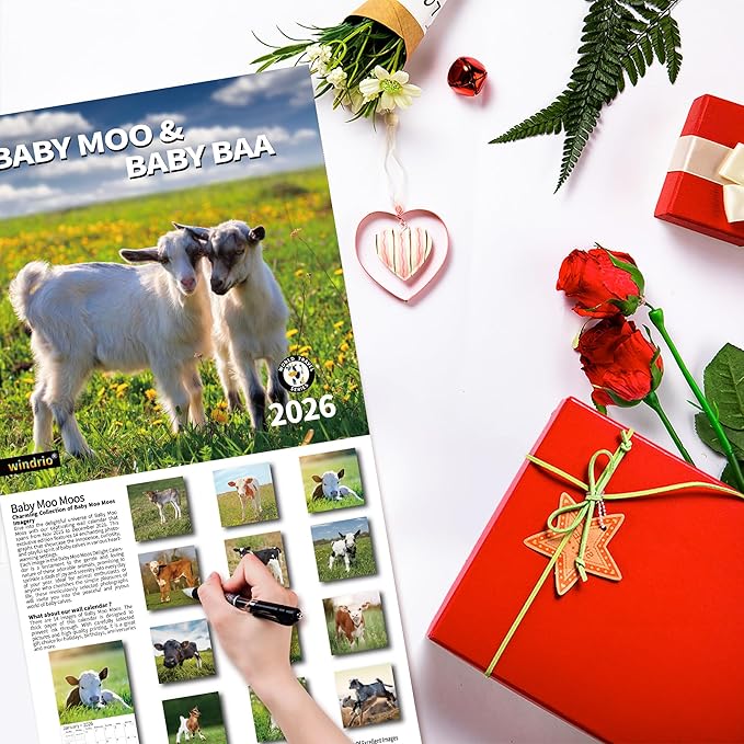 2026 Wall Calendar,Calendar 2026, November 2025 - December 2026, Wall Calendar Baby Moo Moos, 12" x 24" Opened,Full Page Months Thick & Sturdy Paper for Calendar Organizing & Planning