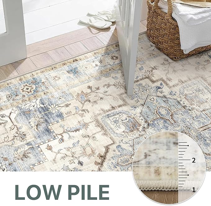 GENIMO 2x5 Runner Rugs for Hallway, Machine Washable Non Slip Vintage Rugs, Low Pile Lightweight Soft Print Rug for enrtyway, Corridor, Home, Office, Kitchen, Mint Sage