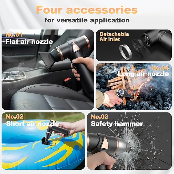 muilsae 4-in-1 Mini Air Duster, Electric Dust Cleaner Pocket Size, Rechargeable Cordless Aluminum Dust Blower for Computer Keyboard Air Bed Car Emergency