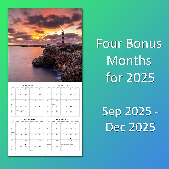 2026 Lighthouses Monthly Wall Calendar | Travel Calendar 2025-2026