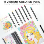 Ohuhu Colored Fineliner Drawing Pens: 18 Packs Fineliners 11 Colored Pens & 7 Assorted Point Sizes Black Micro Pen Waterproof for Drawing Sketching Anime Manga Artists Beginners - Hana Highway