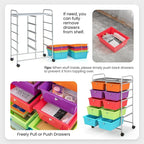 GLACER 10 Drawer Rolling Cart, Storage Cart with Lockable Whieels & Metal Frame, Trolley for Art Craft Oganizer, Mobile Utility Cart for Office, School, Classroom, Kitchen (Rainbow Color)