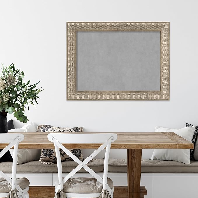 Amanti Art Silver Framed Magnetic Board 26x34 Medium Vision Board for use with Magnets, 100% Metal Sheet to Display Items as Office Decor or for Home Organization in mudroom, Kitchen or Kids Room
