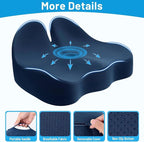 CushZone Seat Cushion, Memory Foam Office Chair Cushions, Ergonomic Curved Design for Sciatica, Tailbone, Coccyx, Seat Support for Car, Desk Chair, Wheelchair, Enhances Long Sitting Comfort (Blue)