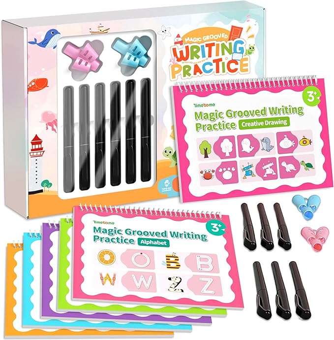 Timetome Large Magic Grooved Writing Practice for Kids 3-5, Grooved Writing Books Ages 6-8, Magic Book Handwriting Practice for Kids 5-7, Preschool Workbook Tracing Books for Boys & Girls