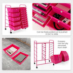 HAPPYGRILL 15-Drawer Rolling Cart, Storage Carts with Removable Drawers & Steel Frame, Utility Cart on Lockable Wheels for Home, School, Office (Hot Pink)