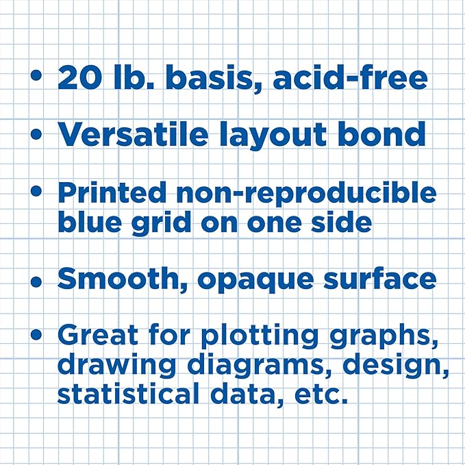 ALVIN Cross Section Graph Paper Pad 50 Sheets 17" x 22" Model 1422-12 Acid-Free blue grid paper for drafting 4 x 4 Inches Grid - 50 Sheet 17 x 22 Inches