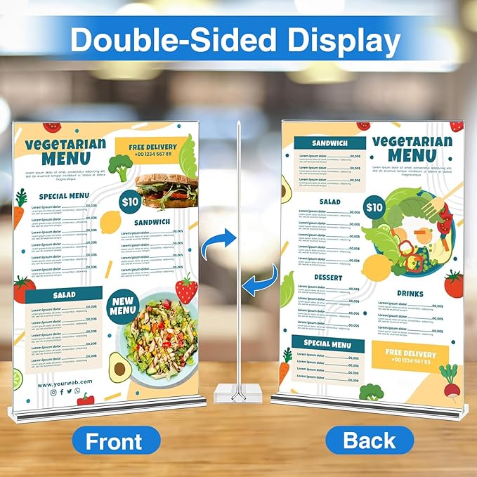 Daofary 26 Pack Acrylic Sign Holder 4 x 6 Clear Display Table Signs Stand, Double Sided T Shape Flyer Holder Plastic for Picture Paper Frame Holder Home Office Menu Retail Show Fair