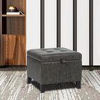 Asense 17 Inch Storage Ottoman Foot Rest,Square Faux Leather Foot Stool,Small Ottoman with Storage,Padded Seat for Entryway,Living Room,Bedroom,Couch,Under Desk,Dark Grey