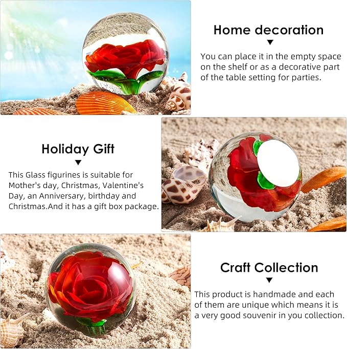 EUSTUMA Hand Blown Glass Flower Paperweight Figurine for Office Desk.Give You A Gift from The Person You Love, The Garden Decoration.(Orange Flower)