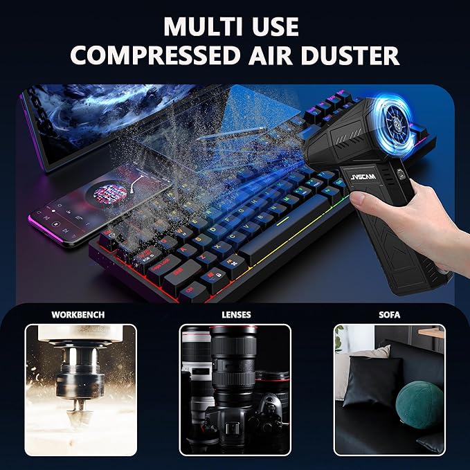 Compressed Air Duster - 180,000 RPM Electric Air Duster - with Brushless Motor, 3-Gear Adjustable Air Duster - for Keyboard, PC, Car, Air Bed, and Home Cleaning (X11)