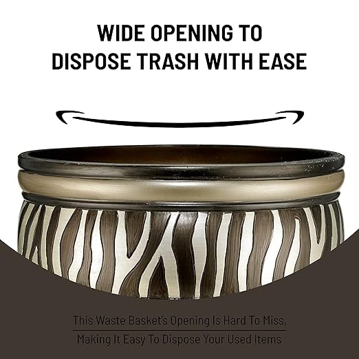 Zahari Home Decorative Trash Can for Bathroom, Office & Bedroom - 2.1 Gallons Stylish & Small Trash Can for Dorms, Desktop & Restroom - Chic Waste Basket for Compact Spaces, Safari Stripes