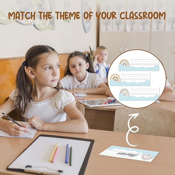 Name Tags for Classroom Cubbies, 30 Boho Rainbow Name Plates for Desks, Back to School Self Adhesive Name Tags Sticker for Teachers Elementary - A02