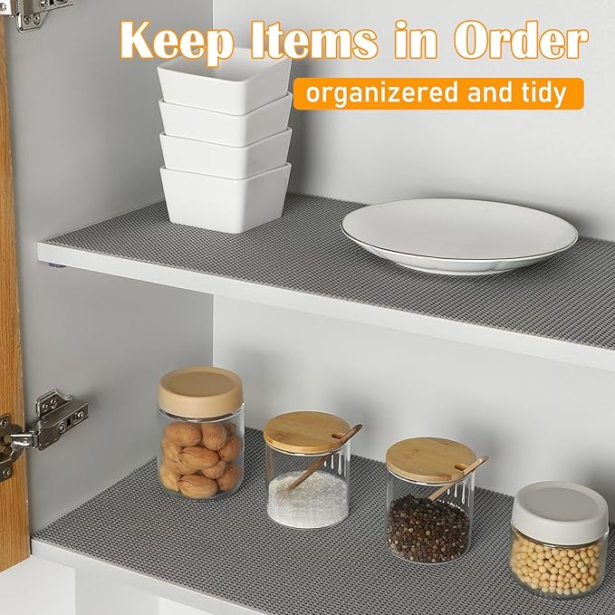 Songrey Non-Adhesive Drawer and Shelf Liner, Non Slip Cabinet Liners, Protect Kitchen Cupboard, Bathroom Drawers, Breathable, Thick Strong Grip mat (20IN x 20FT, Light Gray)