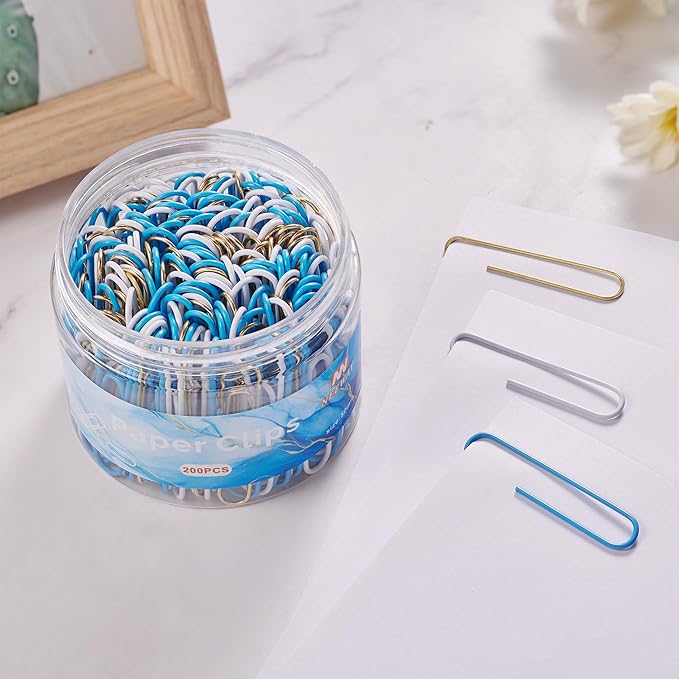 NEEWAY 200pcs Large Blue Paper Clips, 2 Inch Jumbo Paper Clip, Ceative Colored Paperclips for Paperwork Office School and Personal Use