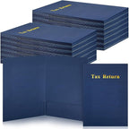 Harloon 40 Pcs Tax Return Folders 12 x 9 Inches 2 Pocket Folders Bulk Gold Foil Stamped Heavyweight Folder, Holds 8 x 11 Inches Letter Size Paper (Blue,Cardboard)