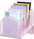 OUTIOE 5-Section Desk File Organizer, Metal Mesh Folder Organizer for Documents, Mail & Office Papers (Pink)