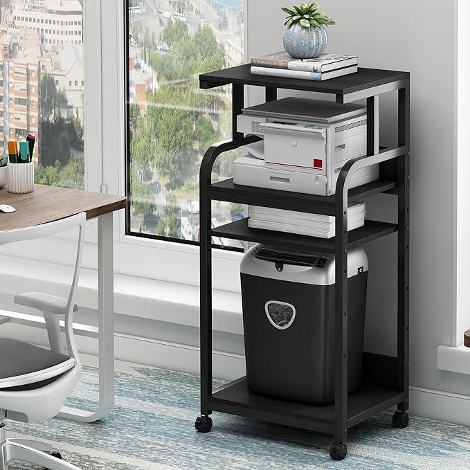 Fannova Printer Stand with Adjustable Shelf, 4 Tier Large Tall Printer Table with Wheels for Home Office Storage and Organization, Rolling Stand Cart for Computer Tower CPU Shredder, Black