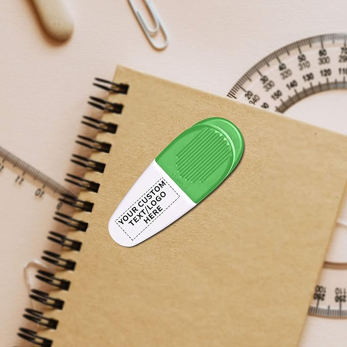 10 Magnetic Memo Holders Set - Customizable Text, Logo - Large Clip, Plastic - White Green