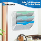 Gawerk 3 Tier Hanging Wall File Organizer, Mesh Mail Paper Orgnization Hanging File Folder Holder for Home Office, White