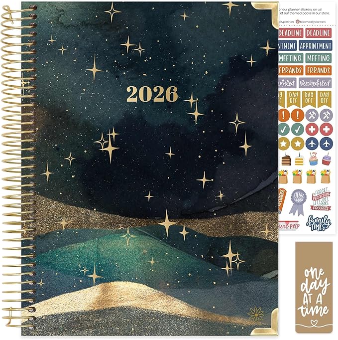 bloom daily planners HARDCOVER 2026 Planner (January to December) - 8.5” x 11” Weekly & Monthly Dated Agenda Organizer Book with Stickers & Tabs - Celestial Skies