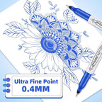 Blue Ultra Fine Point Permanent Markers, 18 Pack, 0.4 mm, Precision Extra Fine Tip for Detailed Writing, Art, Crafts & Labeling on Paper, Plastic, Glass, Metal, Waterproof, Fade-Resistant Ink