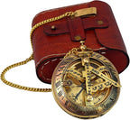Handcrafted Vintage Brass Sundial Compass – Antique Nautical Sun Clock with Leather Case – Engraved Collectible Brass Compass Gift for Men - Nautical Gifts for Men, Best Anniversary Vintage Gifts