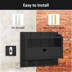 Nekon Mail Organizer with Drawer for Wall, 12"W x 10"H x 3.1"D Mail Sorter Wall Mounted, Wooden Key Holder Wall File Organizer Letter Sorter for Letter Magazines (Black)