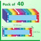 40PCS Desk Nameplates, Desk Name Tags with Double Sided PET Film Colorful Student Name Labels Erasable & Reusable Traditional Manuscript Name Plates for School Classroom Organization (10” x 2.8”)