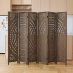 66.9Inch Folding Room Divider, 3 Panels Wood Carved Privacy Screens, Free Assembled Freestanding Partition for Home Office Restaurant Bedroom (Natural)