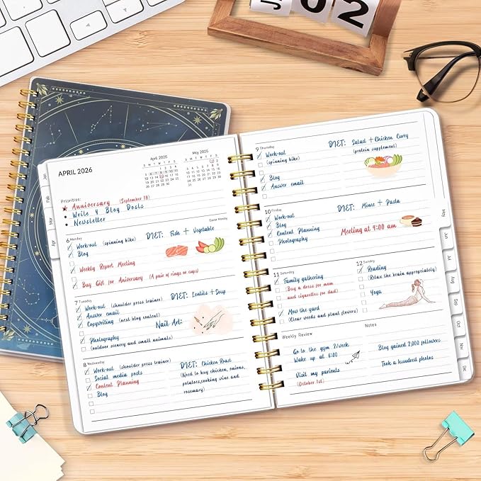 2026 Planner, Weekly and Monthly Planners with Tabs, A5 Spiral Bound Daily Calendar 2026 Planner, 12 Month Agenda Organizers from Jan. to Dec., Flexible Cover Appointment Book(Blue Tarrow)