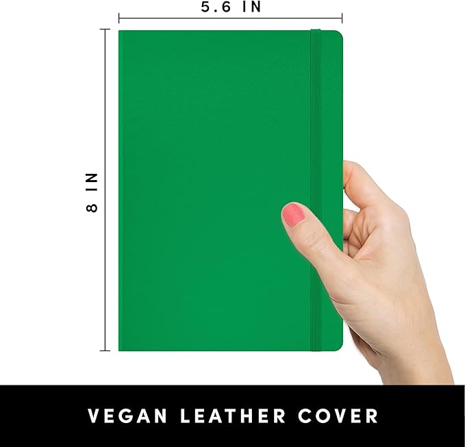 PAPERAGE Lined Journal Notebook, (Green), 160 Pages, Medium 5.6 in x 8 in - 100 GSM Thick Paper – Hardcover Journaling Notebook for Work, School & Note Taking