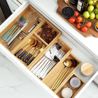 Bamboo Drawer Organizer Set, 5 PCS Multi-Use Individual Wood Storage Organizers, Junk Drawer Divider and Storage Trays Containers for Kitchen, Bathroom, Office Desk, Makeup, Jewelry, Utensils