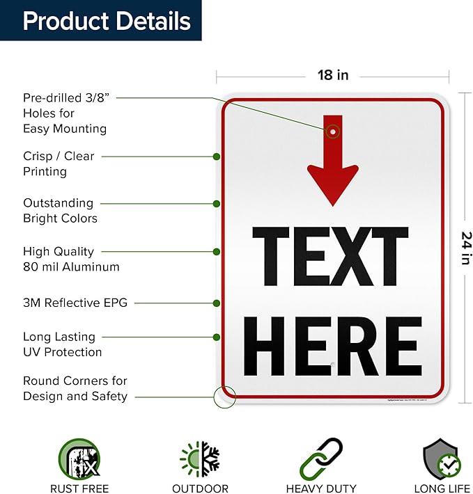 Custom Arrow,Custom Directional Sign, Arrow Down Sign, 18x24 Inches, 3M EGP Reflective, Rust Free .080 Aluminum, Fade Resistant, Made in USA by My Sign Center
