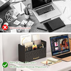 WISUCART Bamboo Mail Organizer Countertop Wood Desk Organizer Drawer Tabletop Storage Box Letter Sorter Makeup Organizer for School Home Office Supplies Black