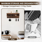 Lucundm Key and Mail Holder Wall Mount, Key Hanger with Long Storage Box and 6 Hooks for Coat, Dog Leash, Home Decor Rack, House Accessories, Entry Way Organizer (Brown)