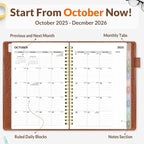 SUNEE 2026 Weekly & Monthly Planner 6.4"x8.5"- 12 Month (January 2026 - December 2026), Vegan Leather Cover, Pocket, Bookmark, Notes, Monthly Tab, Brown