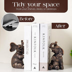DURAGOODS Decorative Vintage Elephant Bookends with Non-Slip Padding for Shelves to Hold Books - Heavy Duty Resin Book Holders for Bookshelf Decor, Home, Office, Living Room – 4” L x 4” W x 7”H