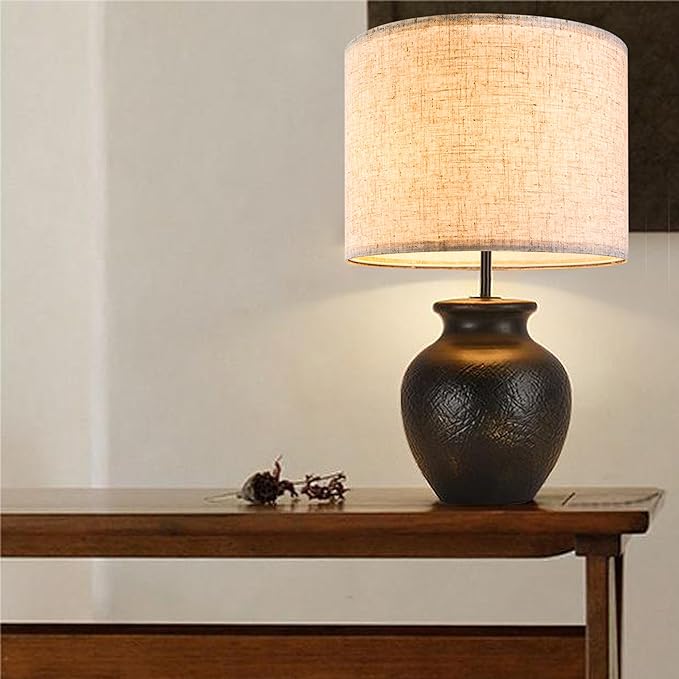 GO&SO Natural Linen Medium Drum Lamp Shades 13" Top x 13" Bottom x 10" High (Spider) Modern Beige Gray Lampshade for Table Lamps Bedside Lamps -Assembly Required - By GO&SO