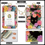bolimoss Black Cat Flower Lanyard Wallet,Pu Leather Women Zid ID Case with Lanyards,Cute Neck & Wrist Lanyard Keychain for Women, Teacher, Nurse, Office Name Tag Badge Holder ID Card Holder