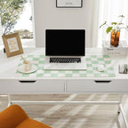 Ohocut Checkered Desk Mat, 31.5" x 15.7" Large Cute Sage Green Aesthetic Retro Accessories PU Leather Computer Laptop Desk Mat, Mouse Keyboard Pad, Desk Writing Makeup Mat for Vanity/Work/Home Decor