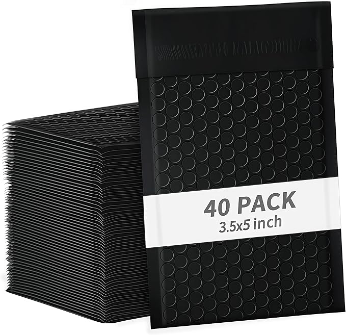 skardeco 3.5x5 Inch Black Bubble Mailers 40 Pack Self-Seal Poly Padded Envelopes Suitable for Small Businesses to Package and Mail Jewelry Cosmetics, Electronic Products, Cards (Black, 3.5x5-40)