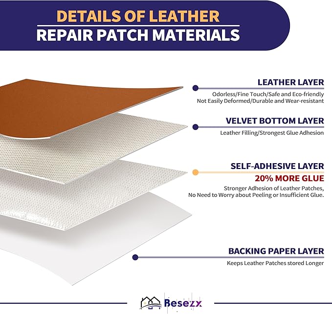 Leather Repair Patch Tape Kit, Self-Adhesive Leather & Vinyl Repair for Furniture, Couch, Sofa, Car Seats, Office Chair - 30inx16in
