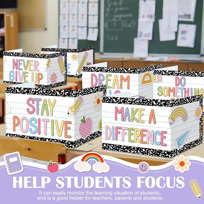 Honoson 24 Pcs Bulk Inspirational Privacy Folders for Students Cardboard Test Privacy Boards Motivational Words Desk Dividers Shield for Classroom School Study Supplies, 6 Styles(Composition)