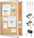 Geetery 36 x 24 Inch Enclosed Bulletin Board Tamperproof Lockable Cork Board Fabric Noticeboard, Aluminium Frame Display Cases Wall-Mounted for School, Office, Commercial, Hospital