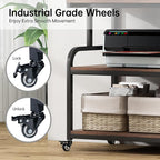 Fannova 32.3" Wide Extra Large Printer Stand, 3 Tier Printer Table with Adjustable Storage Shelf, Rolling Printer Cart with Industrial Wheels for Home Office, Rustic Brown